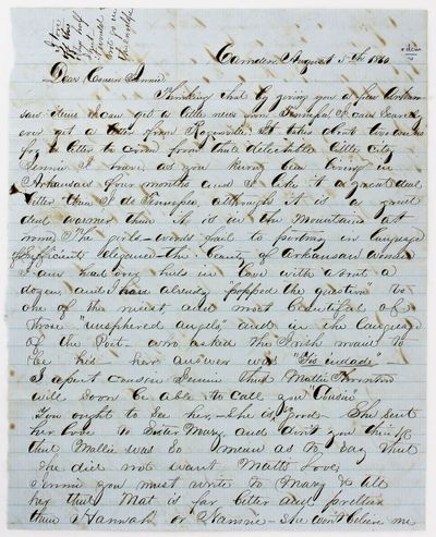 [Manuscript Letter, Signed, by Settler Lawrence P. Speck, Discussing Politics and Job Opportunities in Antebellum Arkansas]