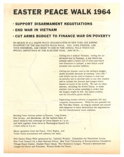 [Broadside]: Easter Peace Walk 1964. Support Disarmament Negotiations. End War in Vietnam. Cut Arms Budget to Fight War on Poverty..
