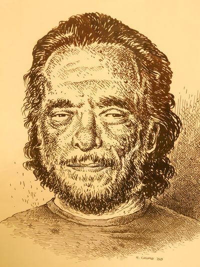 [Ink Sketch of Bukowski] Original Portrait of Charles Bukowski