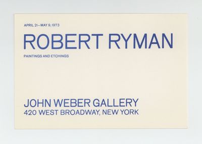 Exhibition postcard: Robert Ryman: Paintings and Etchings (21 April-9 May 1973)