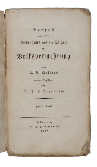 Versuch über die Bedingung und die Folgen der Volksvermehrung, aus dem Englischen von Dr. F.H. Hegewisch. 2 vols.  - [DECREASING POPULATION GROWTH] (photo 3)
