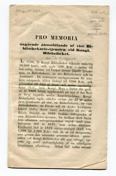Pro memoria angående återställande af vice…