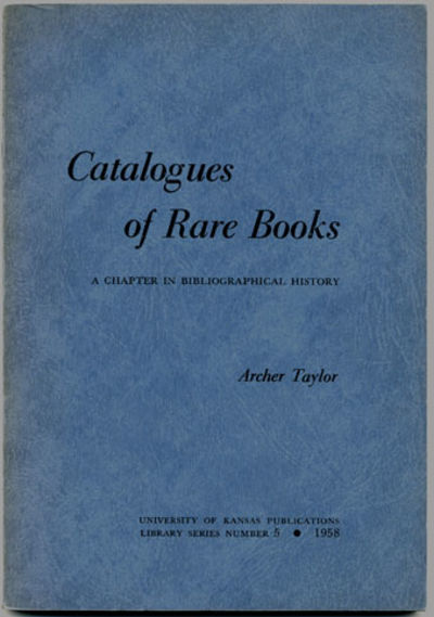 Catalogues of rare books. A chapter in…