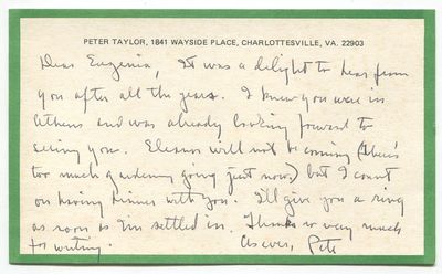 Autograph Note Signed ("Pete") to Eugenia Prunty