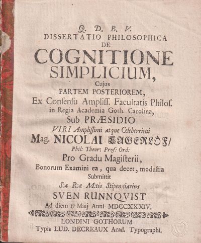 Dissertatio philosophica de cognitione…