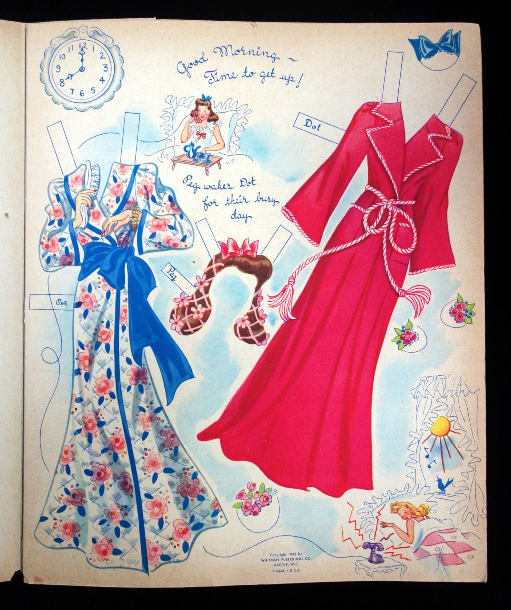 Teen Gal Cut Out Dolls, Around the Clock with Peg and Dot by Hilda Miloche  & Wilma Kane - 1943 - from Eclectibles (SKU: 280007290)