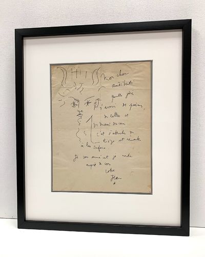 Captivating pen and ink line drawing of Orpheus within an Autograph Letter SIGNED, undated