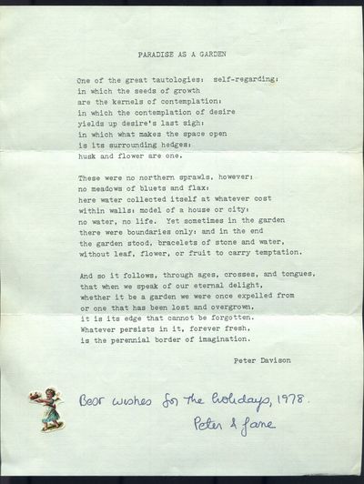 [Typed Poem Signed]: Paradise as a Garden