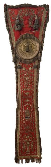 An embroidered stole or “chaperon,” worn in processions by a member of a charitable confraternity
