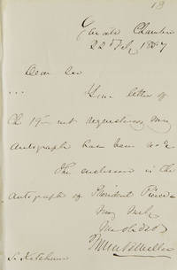 Autograph letter signed ("John B Weller"), to S. Ketchum, providing his autograph