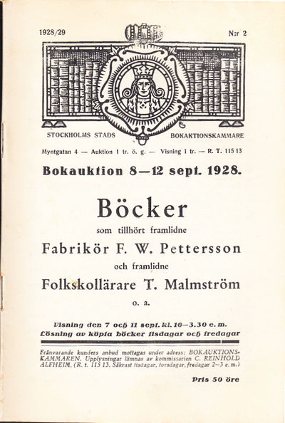 Bokauktion den 8-12 sept. 1928. Böcker som…
