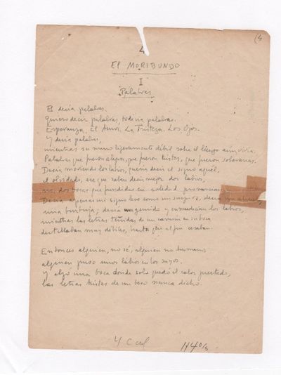 Manuscript poem: "El Moribundo: Palabras" Circa 1950