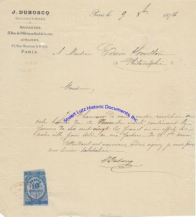 The French Photographer Duboscq Writes To The American Electrical Engineer Edwin Houston