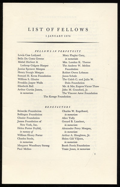 The Pierpont Morgan Library: List of Fellows, 1 January 1978
