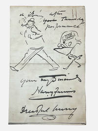 "Dreadful hurry" Autograph letter fragment with an original pen and ink sketch by Punch illustrator, Harry Furniss (