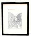 Original drawing signed and dated, 1996, rendered in pen and ink on white artists' board, measures 6.1 x 8.8 inches