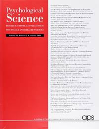 cover of Psychological Science (Volume 20, Number 1, January 2009)
