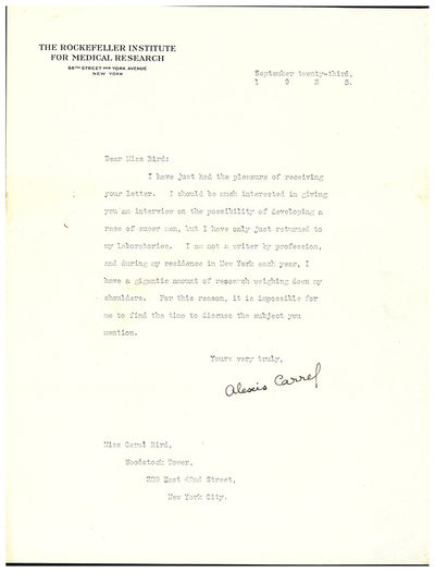 Typed letter signed to Carol Bird