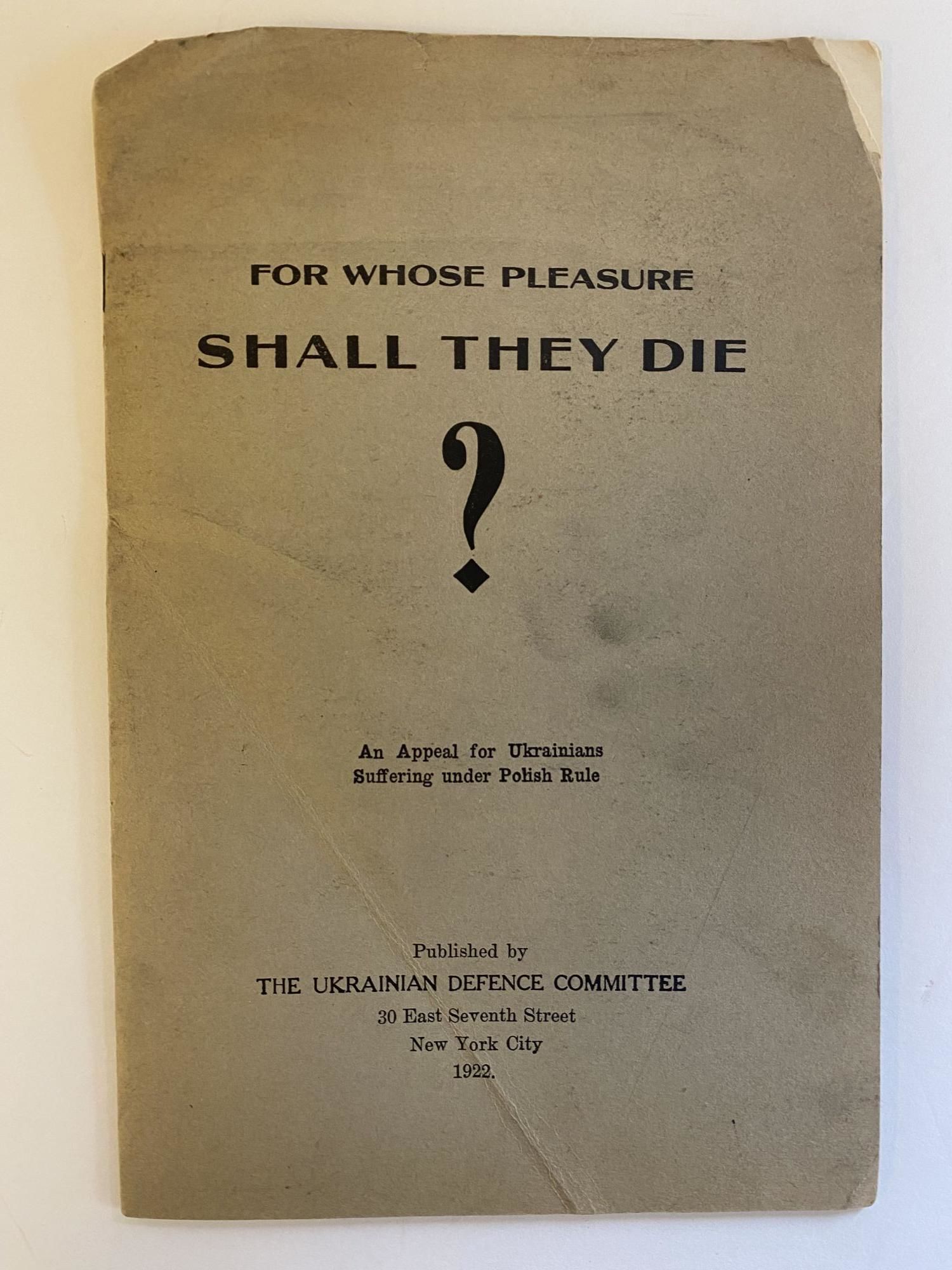 FOR WHOSE PLEASURE SHALL THEY DIE? AN APPEAL FOR U