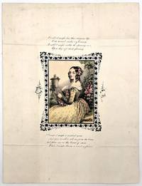 Color Lithograph Valentine with Watercolor Finishing - Lovely Lady in Rose Garden