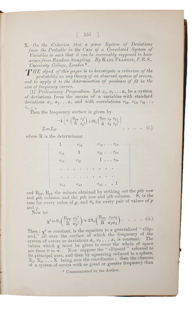 On the Criterion that a given System of Deviations from the Probable in the Case of a Correlated System of Variables is such that it can be reasonably supposed to have arisen from Random Sampling. (photo 3)