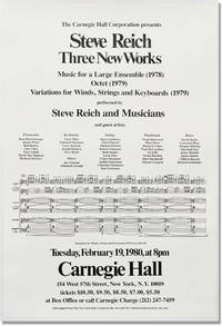 image of Three New Works: Music for a Large Ensemble (1978), Octet (1979), Variations for Winds, Strings and Keyboards (1979) - Carnegie Hall 1980 (Original Poster)