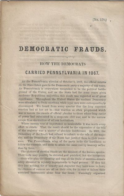 No location identified: No publisher identied, 1867. Very good. Democratic Frauds. How the Democrats...