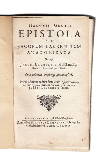Epistola ad Jacobum Laurentium anatomizata. Hoc…