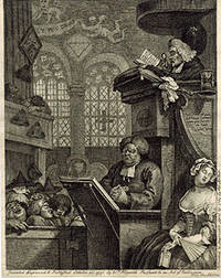 The Sleeping Congregation . Original etching. 18th Century Impression.