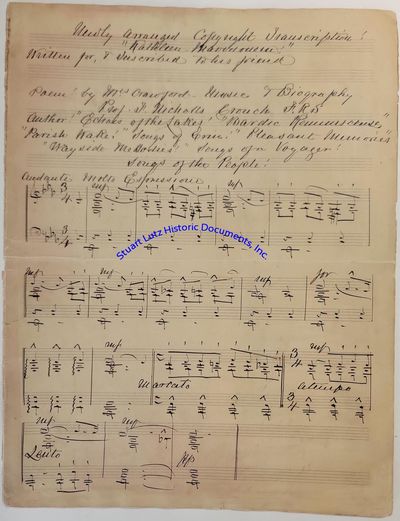 Frederick Nicolls Crouch, English Musician And Composer, Autographs Music Manuscript For His Famous Kathleen Mavourneen