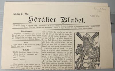 Söråker bladet. Onsdag 31 maj. Anno 1835.