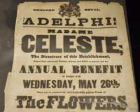 Large Theatre Play-Bill Adelphi Theatre Advertising 'Madame Celeste' Annual Benefit for May 26th Drama of The Flowers of the Forest (A Gypsy Story) along with a New Comedy