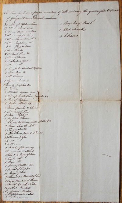 Manuscript Estate Inventory of Pioneer American Seedsman and Gardener, George Morris of Philadelphia, 1794 – “A true and perfect inventory of all and every the goods rights & Credits of George Morris Deceased”