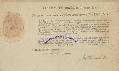 Jonathan Trumbull Jr. Signs A Legal Document As Governor Of Connecticut