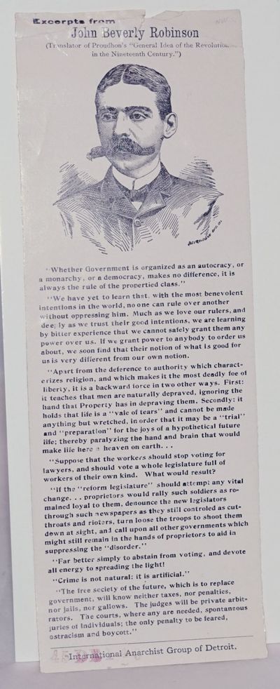 Detroit: International Anarchist Group of Detroit, nd. Handbill. Single sheet, printed one side only...