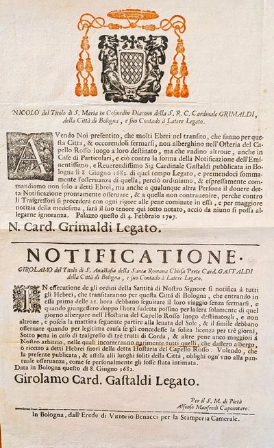 NICOLO’del Titolo di S. Maria in Cosmedin Diacono della S.R.C. Cardinale GRIMALDI della Cittá di Bologna, e suo Contado á Latere Legato