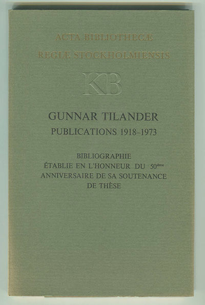 Gunnar Tilander. Publications 1918-1973.…