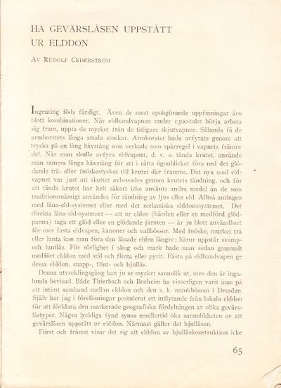 Ha gevärslåsen uppstått ur elddon. Särtryck.…