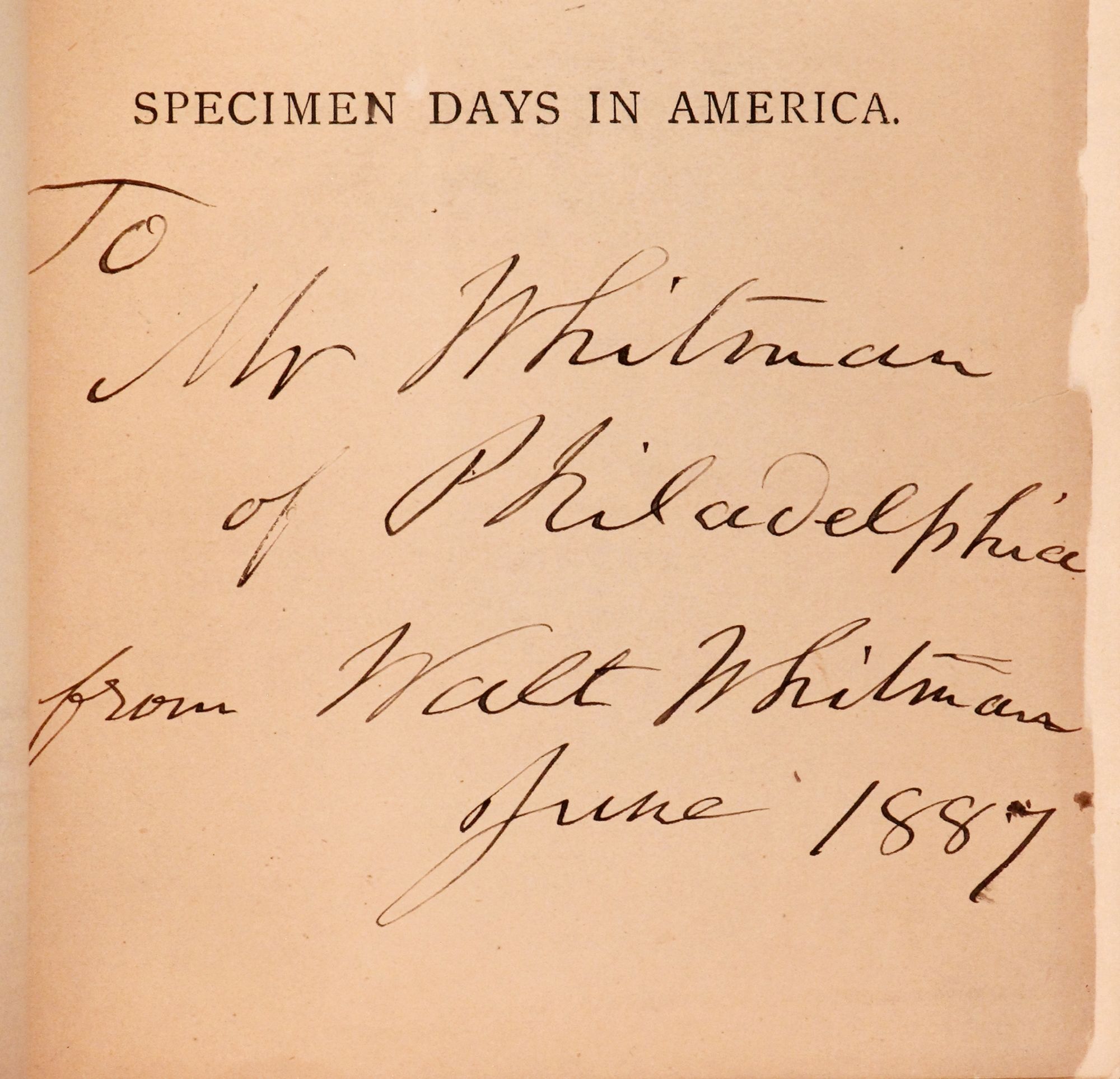 Specimen Days in America by Walt WHITMAN Hardcover Signed 1887
