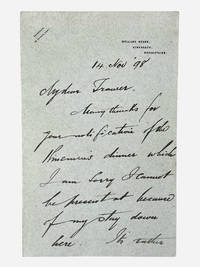 Autograph letter signed by Charles Dickens artist, Sir Samuel Luke Fildes (1843-1927) declining a dinner invitation 14 November 1898