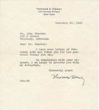 Typed Note Signed by DEWEY, Thomas E. (1902-71)