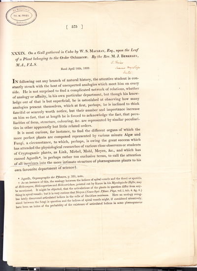 XXXIX. On a Gall gathered in Cuba by W. S.…