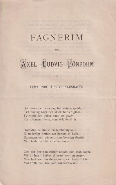 Fägnerim till Axel Ludvig Lönbohm på femtionde…