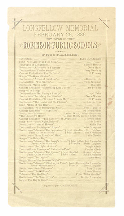 Longfellow Memorial Programme, February 26, 1886