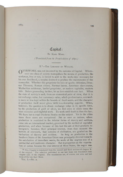 Capital. I. - The Serfdom of Work. II. - The Lordship of Wealth. [In "To-Day: A Monthly Gathering of Bold Thoughts. Vol. I. May - September, 1883]. - [THE FIRST BRITISH TRANSLATION OF ANY PART OF "DAS KAPITAL"] (photo 10)