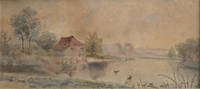 Cabin by a lake with ducks by J Jones - from Alan Wofsy Fine Arts (SKU: 65-0193)