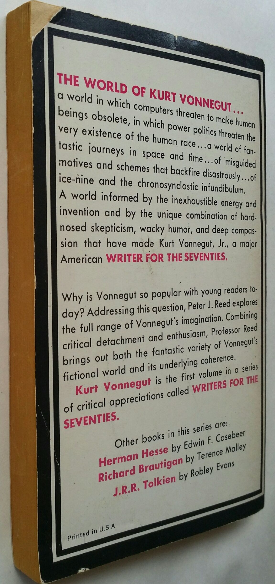 Kurt Vonnegut Jr writers for the 70s by Peter J. Reed Paperback