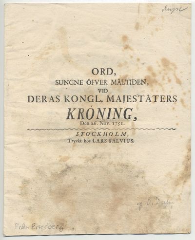 Ord, sungne öfver måltiden, vid deras kongl.…