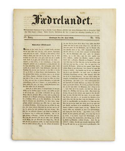 Aabenbart Skriftemaal. [Printed in: Fædrelandet 3die Aarg. Nr. 904. Søndagen den 12. Juni 1842, edt. Giødwad]. - [EXCEEDINGLY SCARCE FIRST PRINTING OF KIERKEGAARD'S FRIST PAPER IN "THE FATHERLAND"] (photo 3)