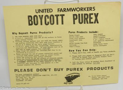 New York: United Farm Worker's Organizing Committee, AFL-CIO, nd. Handbill. 8.5x11 inch handbill; in...